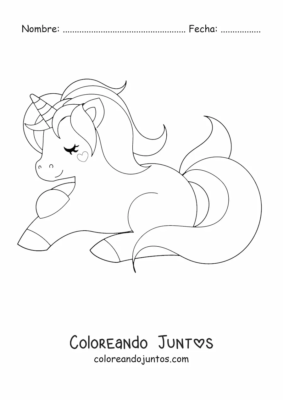 Imagen para colorear de unicornio kawaii acostado