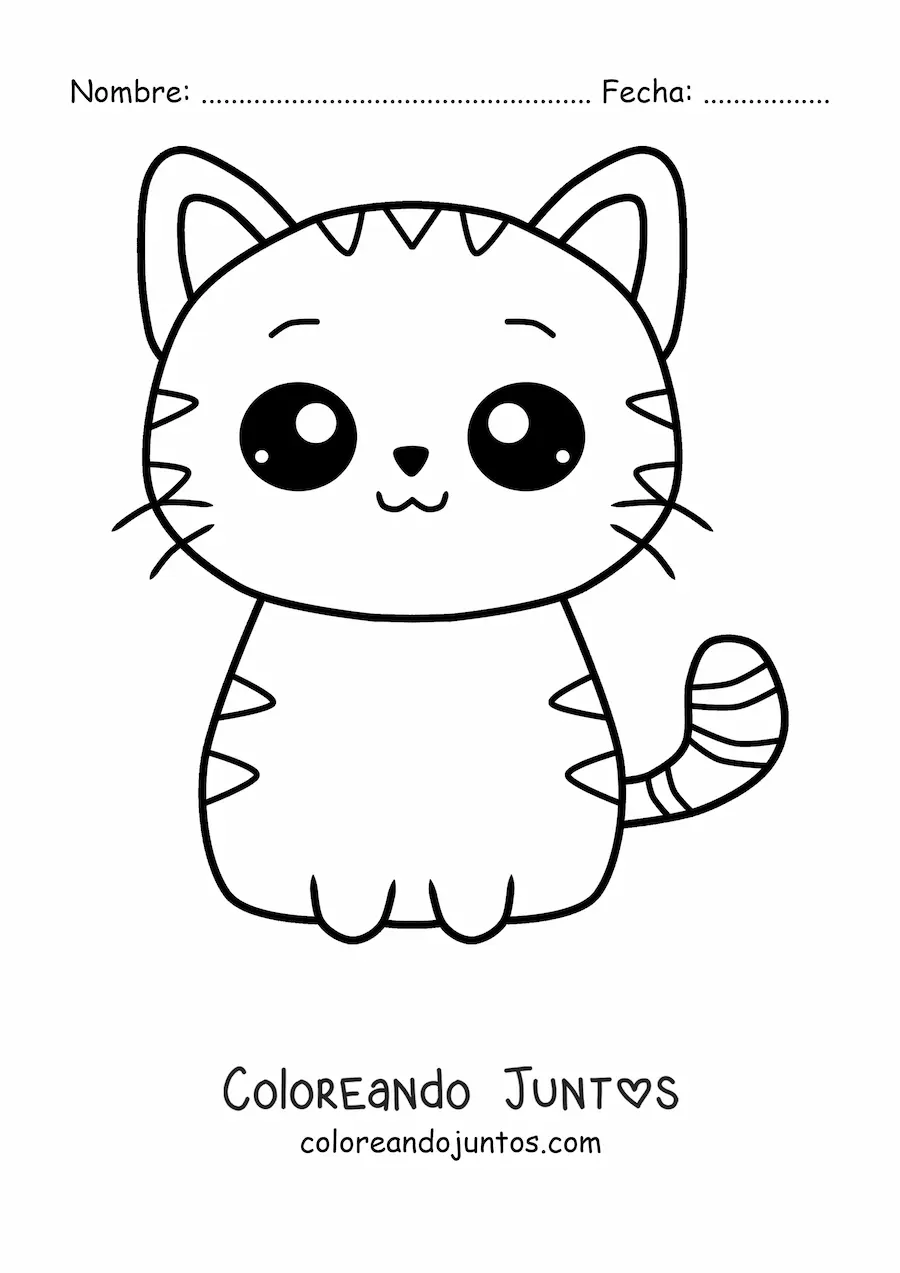 Imagen para colorear de gato kawaii a rayas