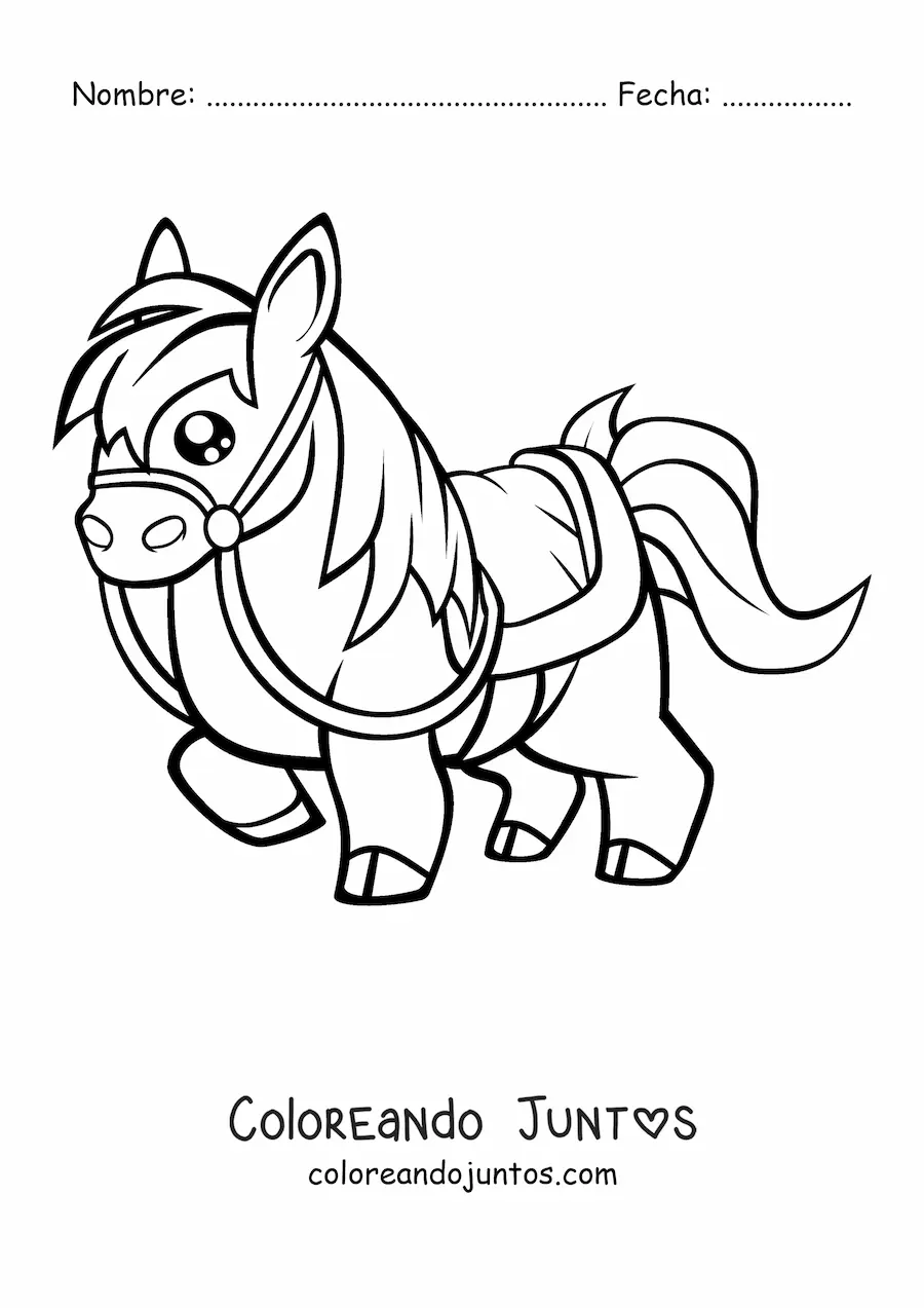 Imagen para colorear de caballo kawaii ensillado