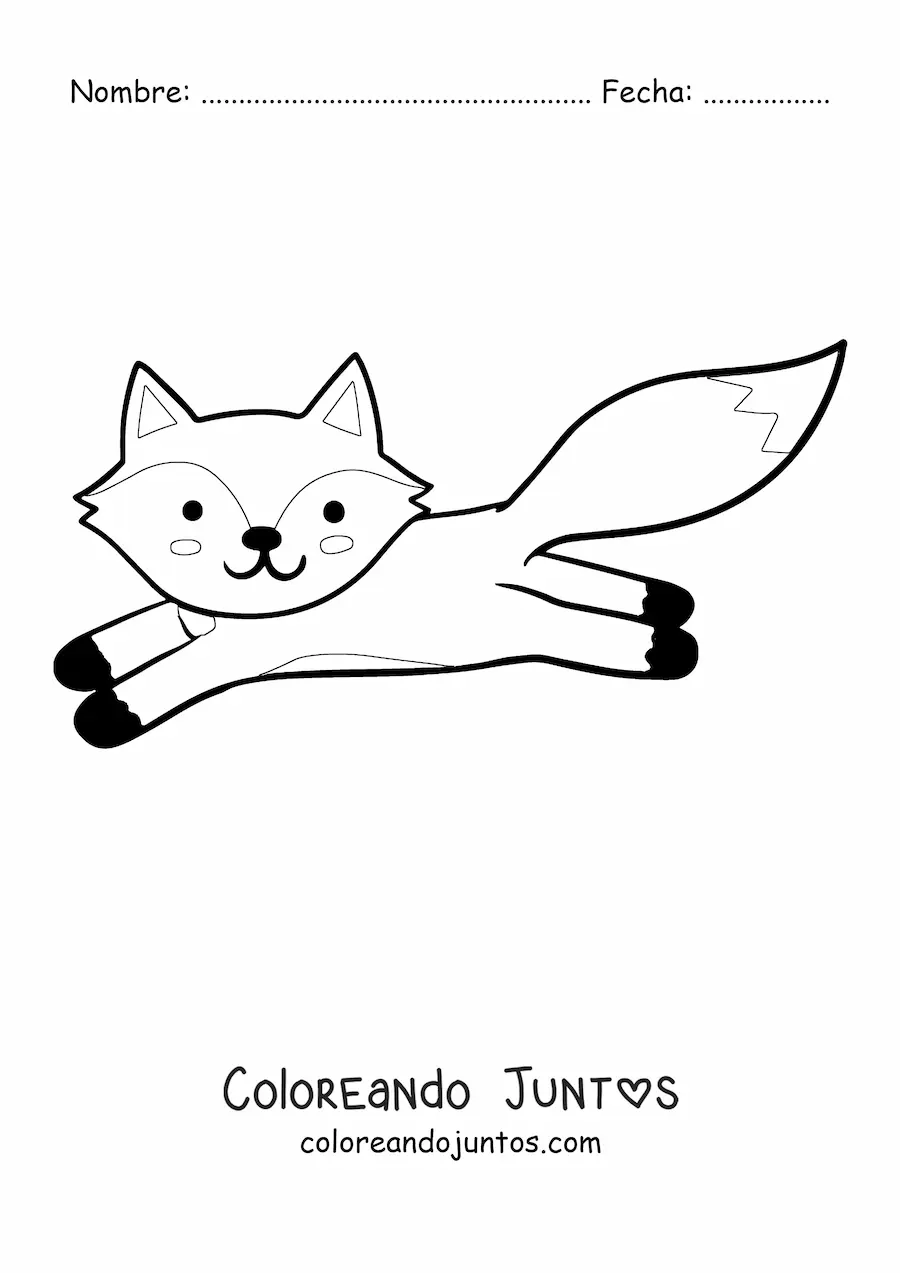 Imagen para colorear de zorro kawaii saltando