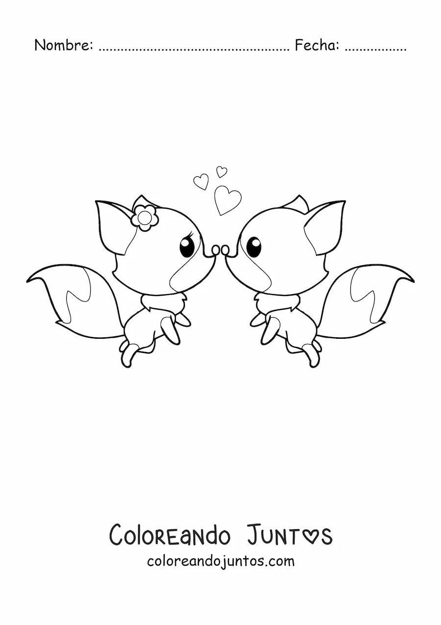 Imagen para colorear de pareja de zorros kawaii