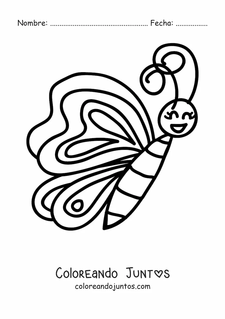 Imagen para colorear de mariposa kawaii