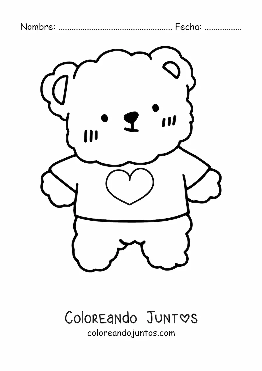 Imagen para colorear de oso de peluche kawaii