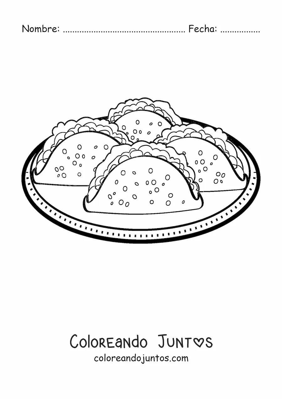 Imagen para colorear de un plato de tacos