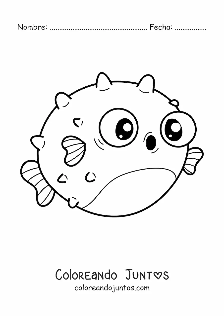 Imagen para colorear de pez globo kawaii