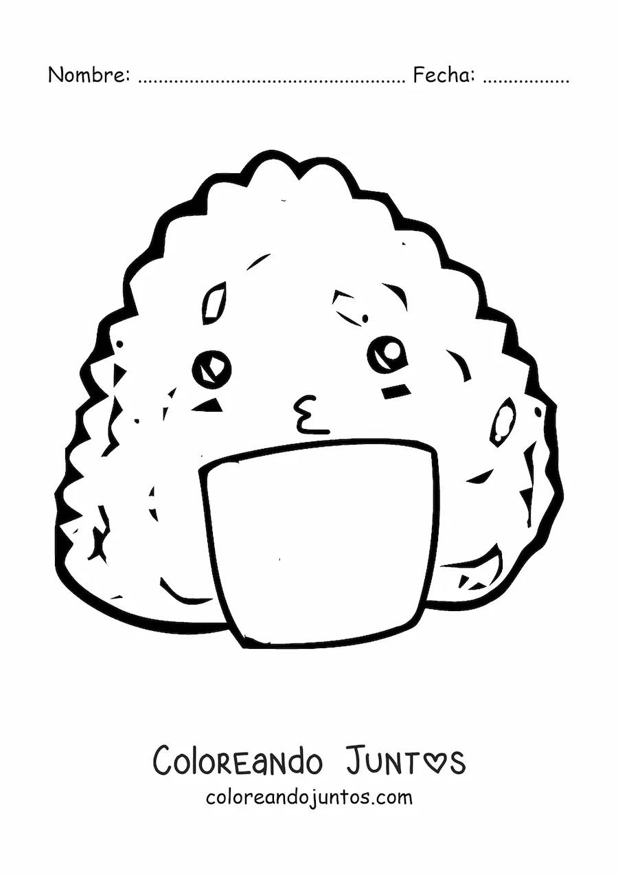 Imagen para colorear de onigiri japonés kawaii fácil