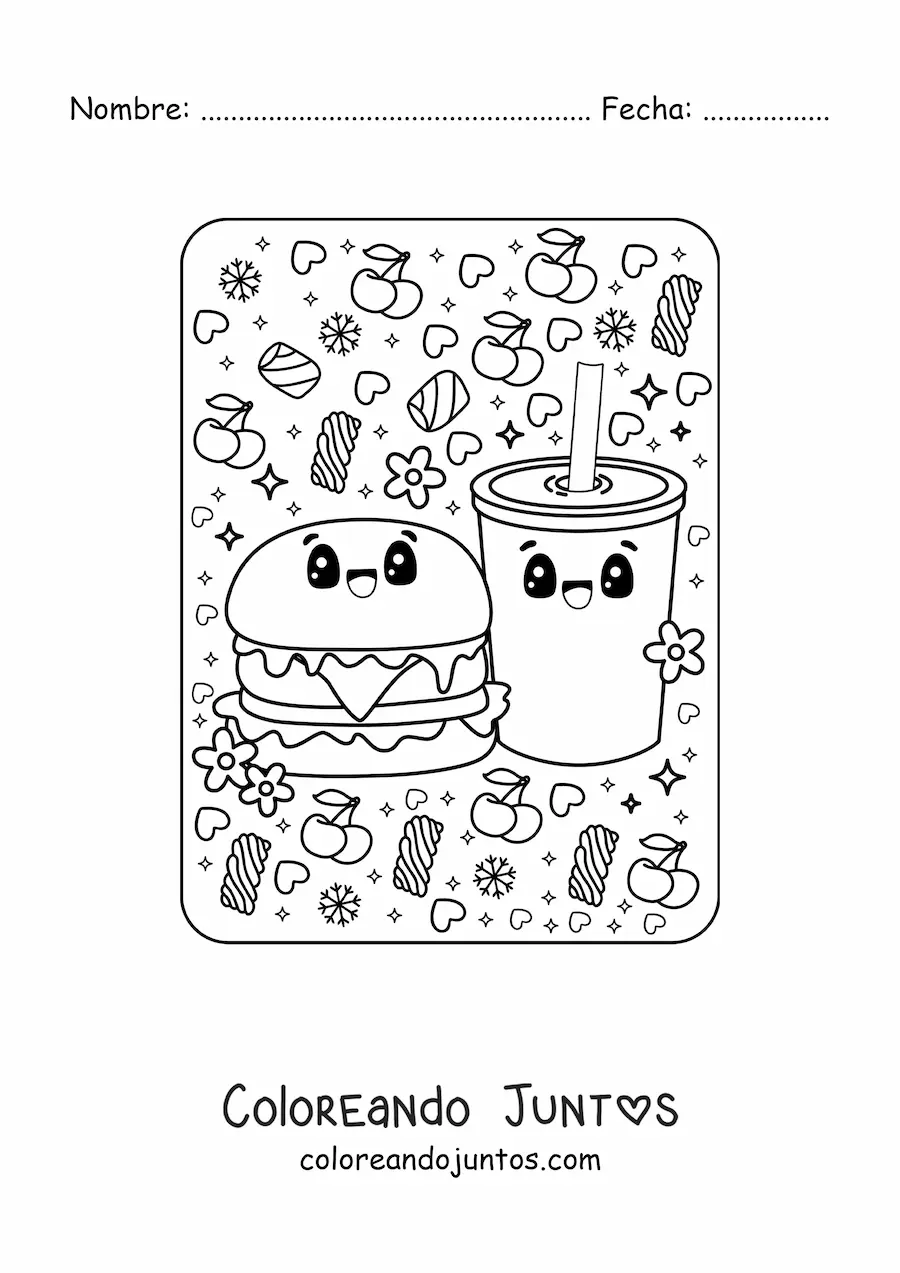 Imagen para colorear de comida chatarra kawaii
