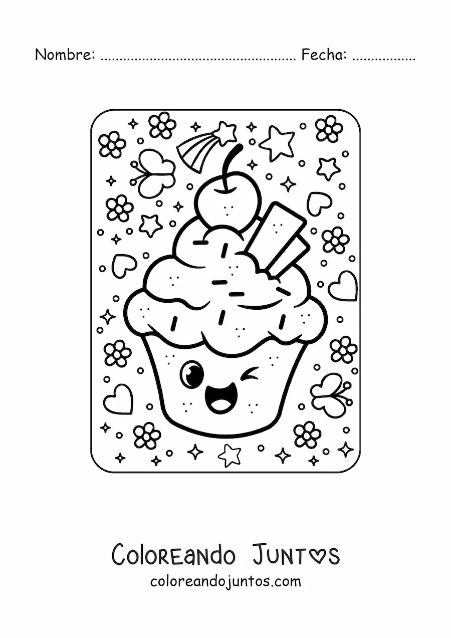 Imagen para colorear de cupcake kawaii