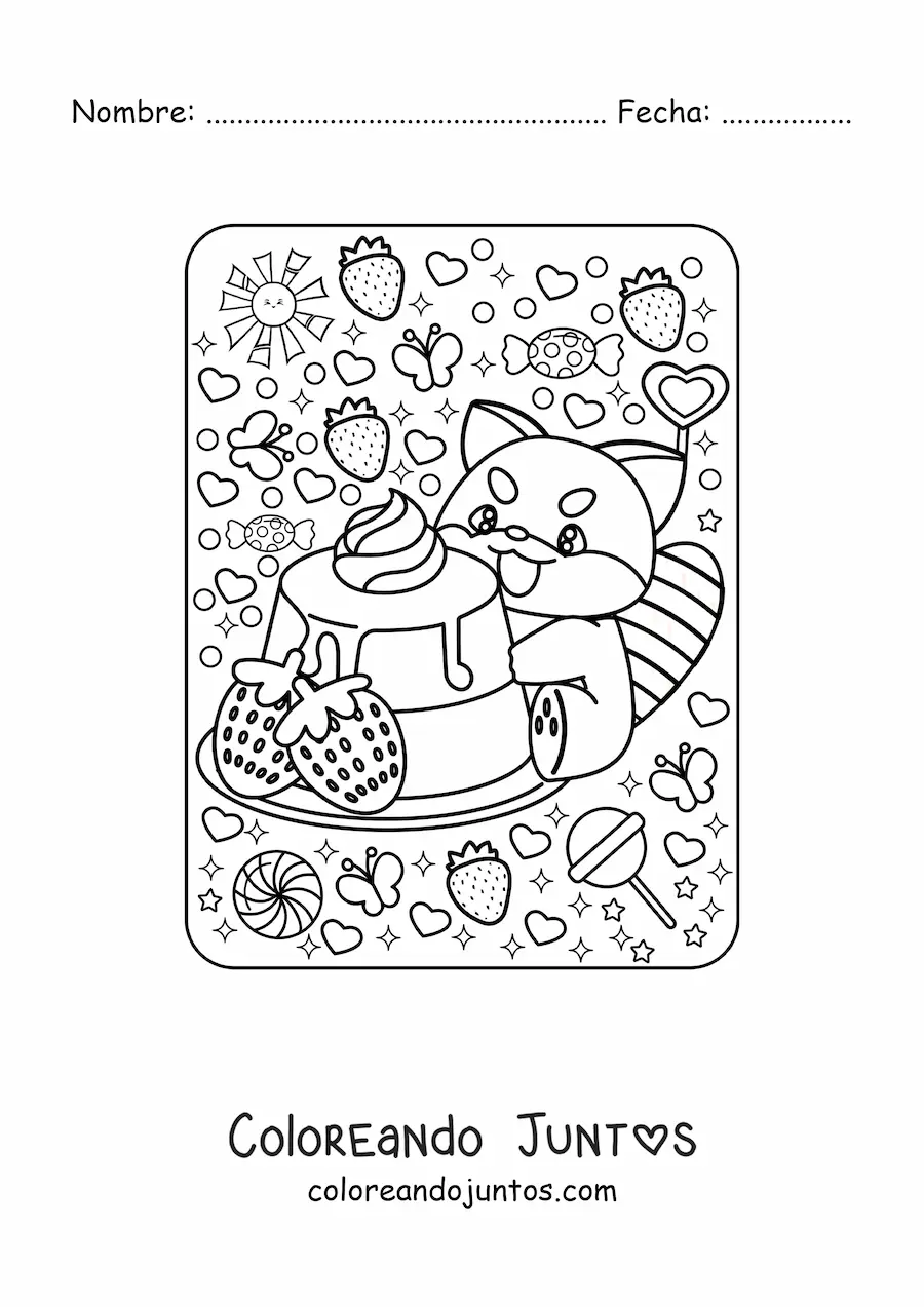 Imagen para colorear de postre con panda rojo kawaii
