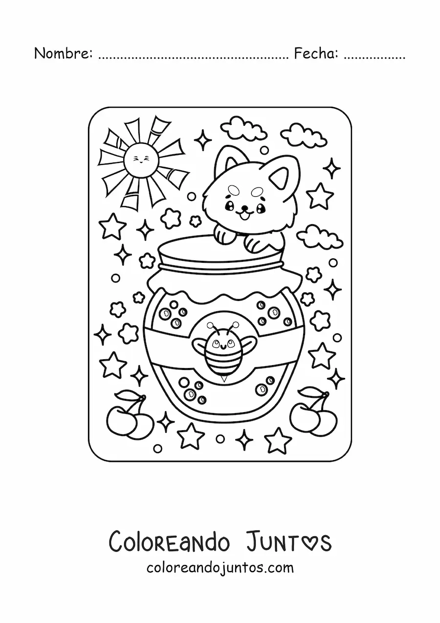 Imagen para colorear de miel con perro kawaii
