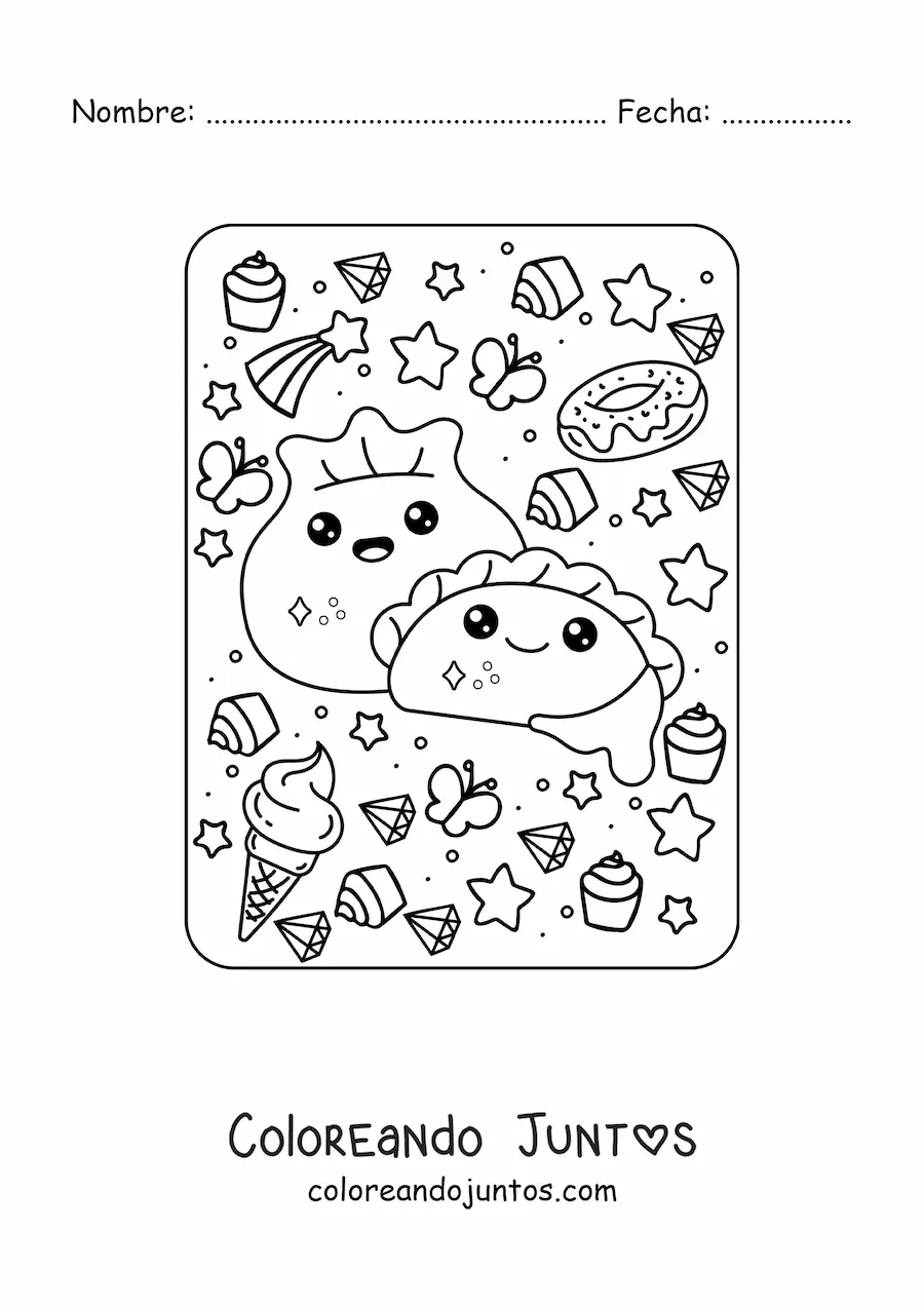 Imagen para colorear de pasta kawaii
