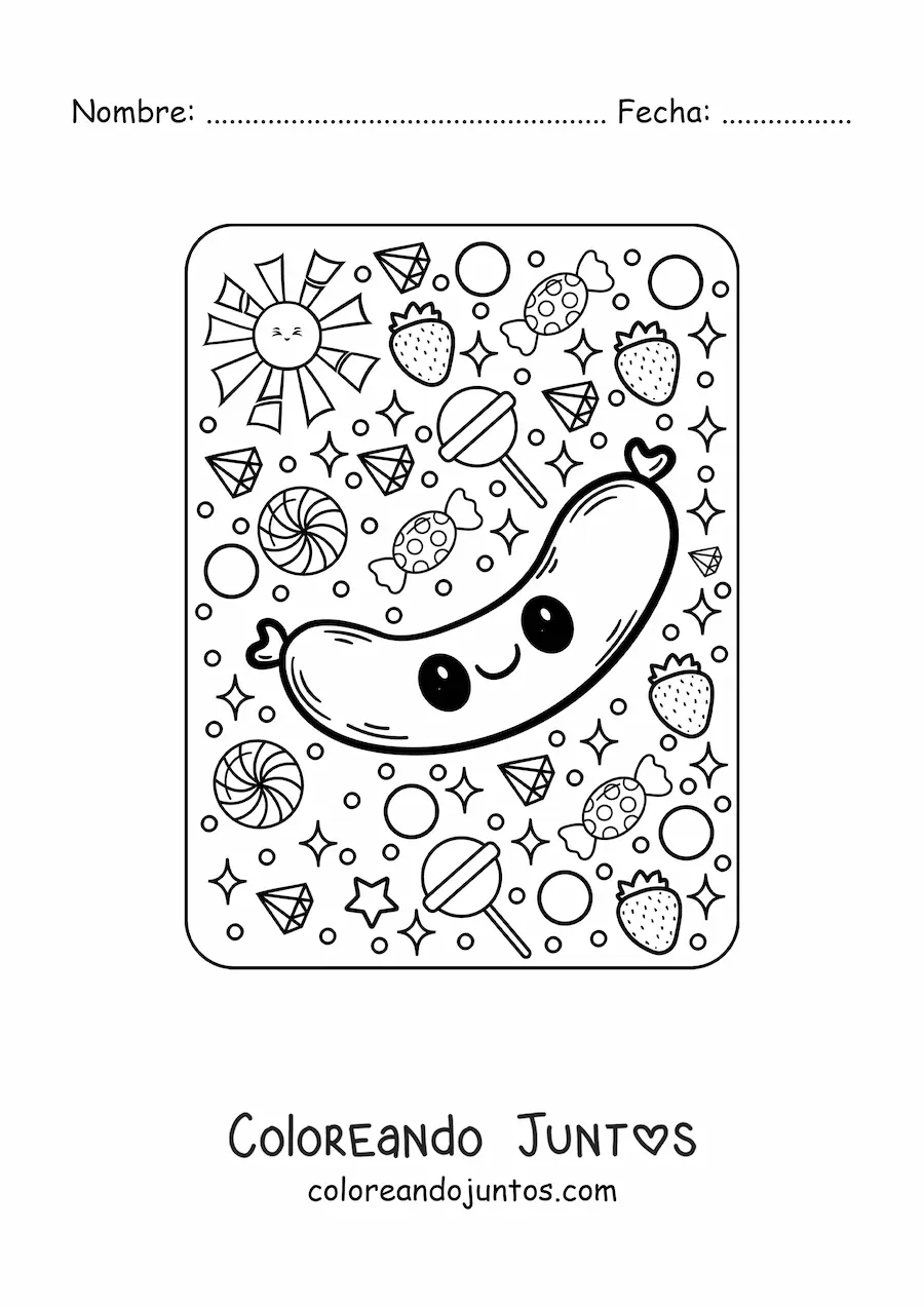 Imagen para colorear de salchicha kawaii grande
