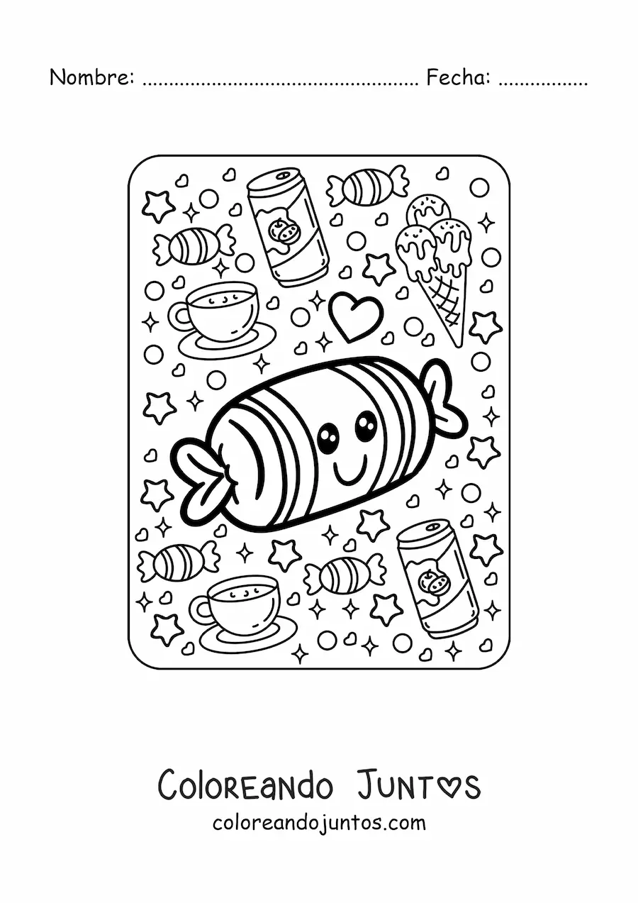 Imagen para colorear de caramelo kawaii grande