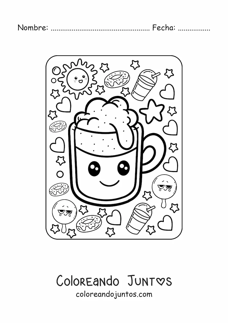 Imagen para colorear de cerveza kawaii grande
