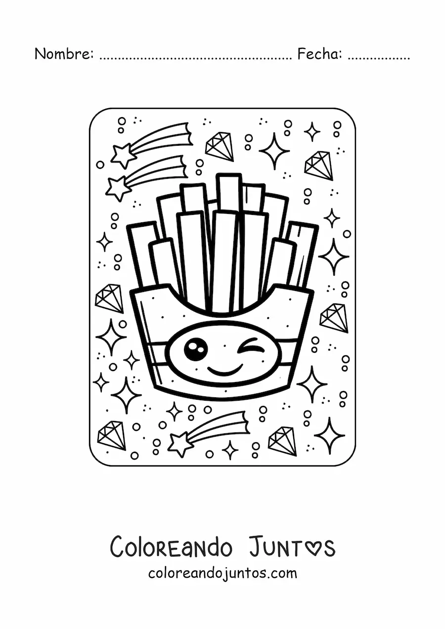 Imagen para colorear de ración de papas fritas kawaii grande