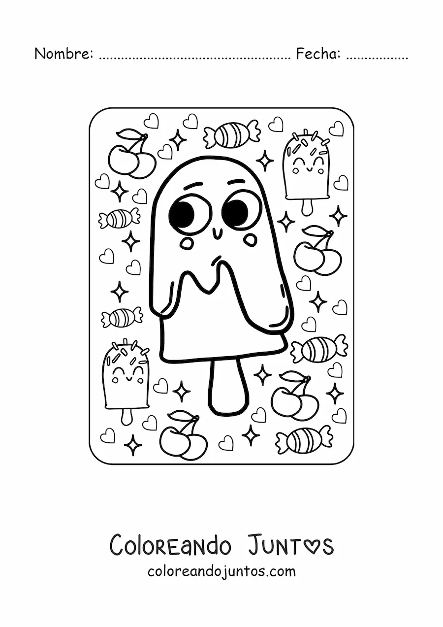 Imagen para colorear de paleta helada kawaii grande