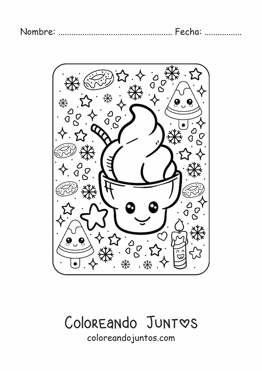 Imagen para colorear de helado kawaii grande