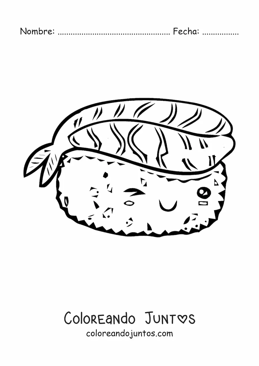 Imagen para colorear de sushi kawaii grande