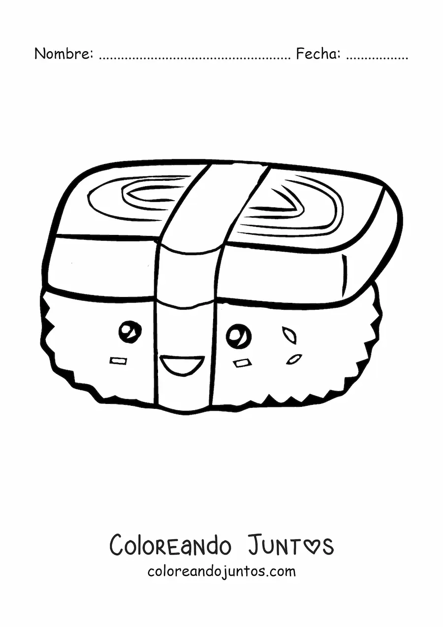 Imagen para colorear de sushi kawaii fácil