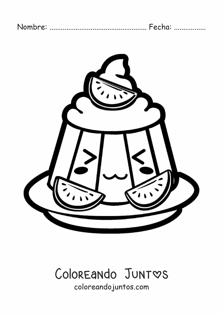Imagen para colorear de gelatina kawaii con frutas