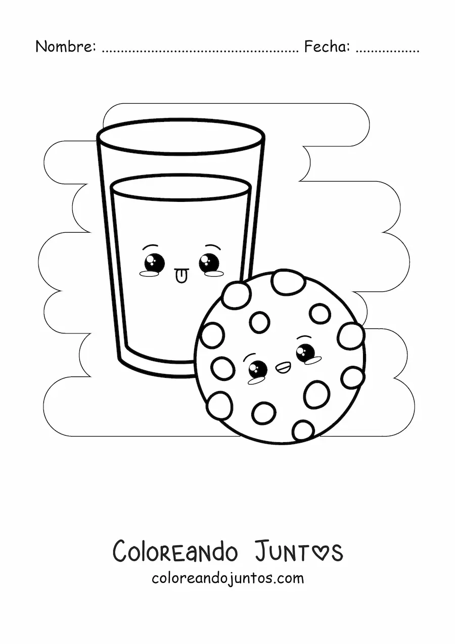 Imagen para colorear de leche y galleta kawaii