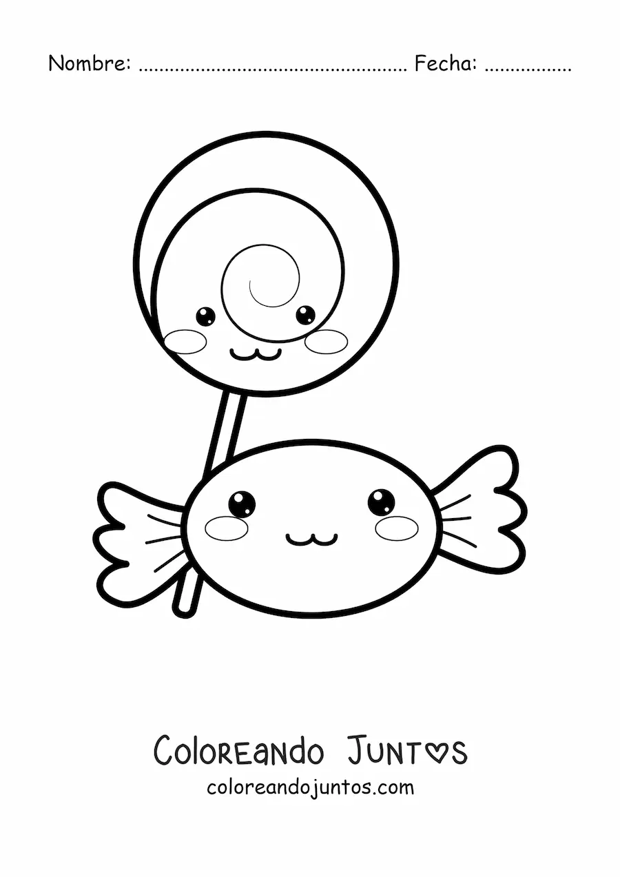 Imagen para colorear de paleta y caramelo kawaii