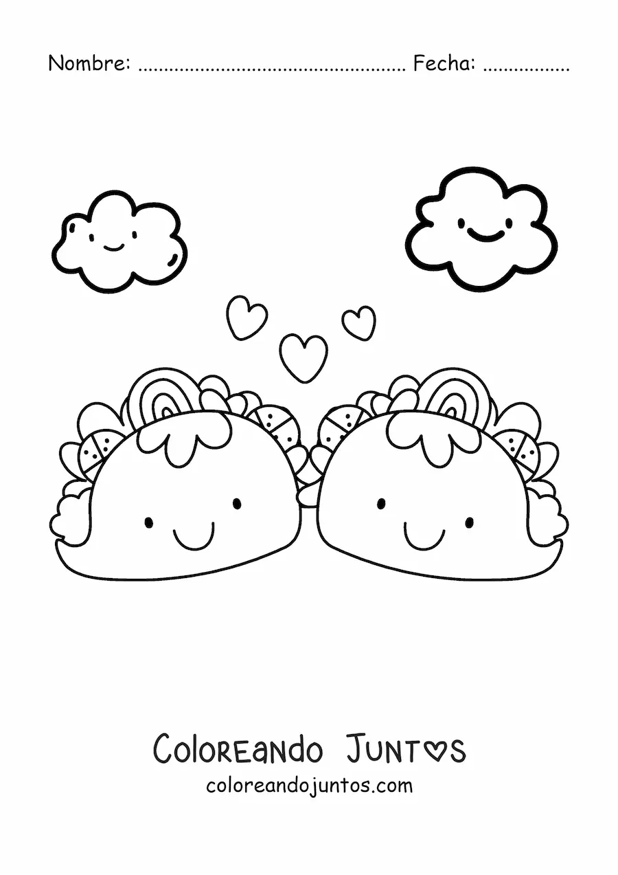 Imagen para colorear de tacos kawaii