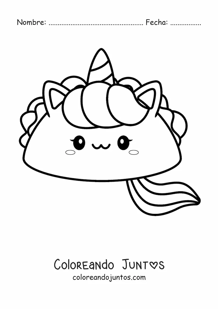 Imagen para colorear de taco unicornio kawaii