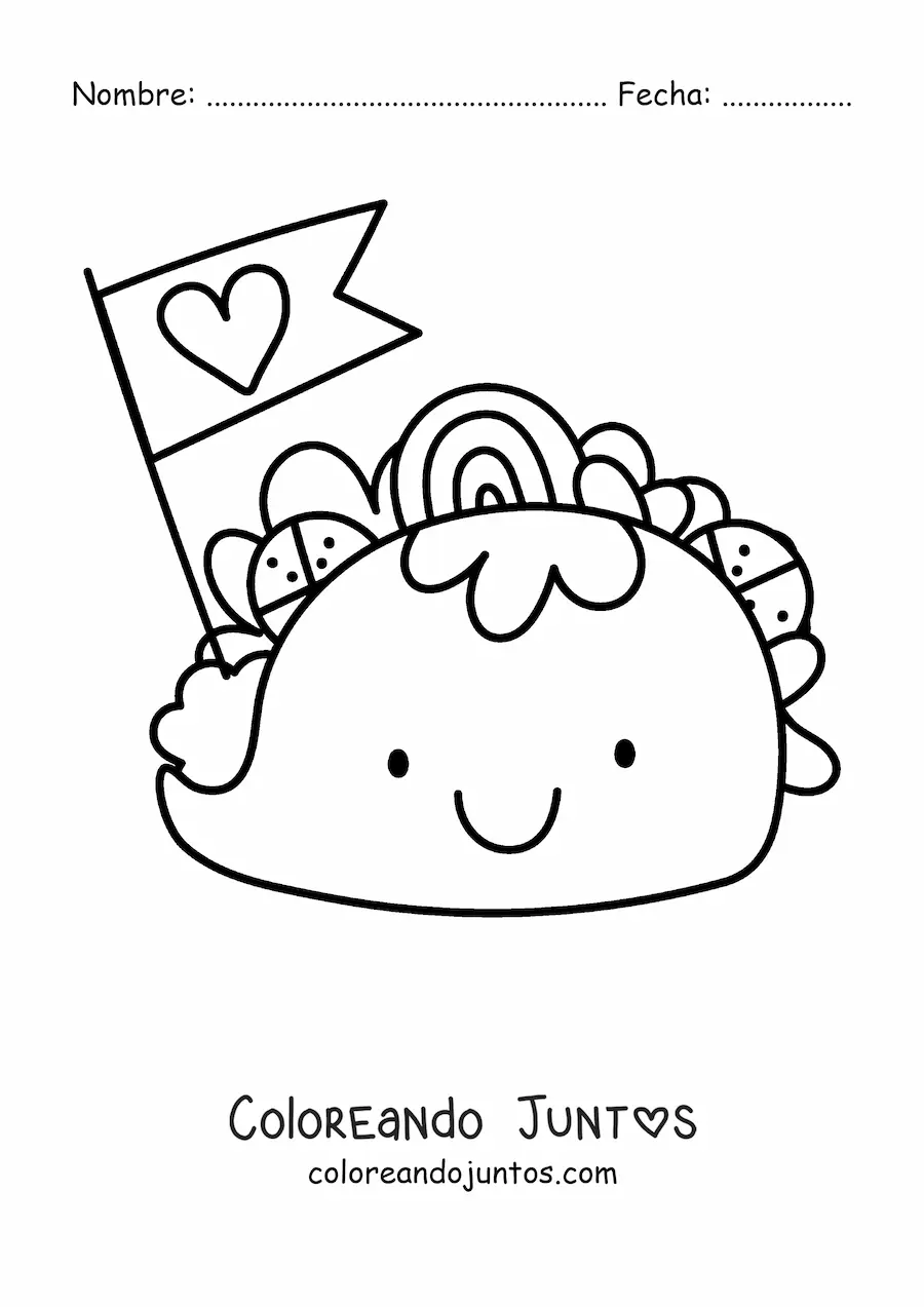 Imagen para colorear de taco kawaii grande con corazón