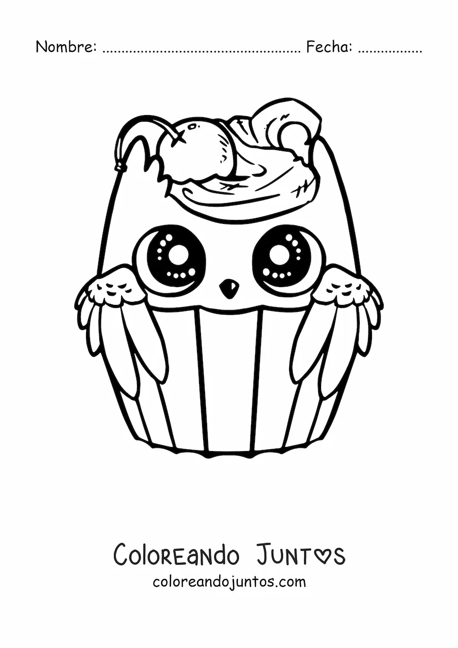 Imagen para colorear de cupcake kawaii de búho