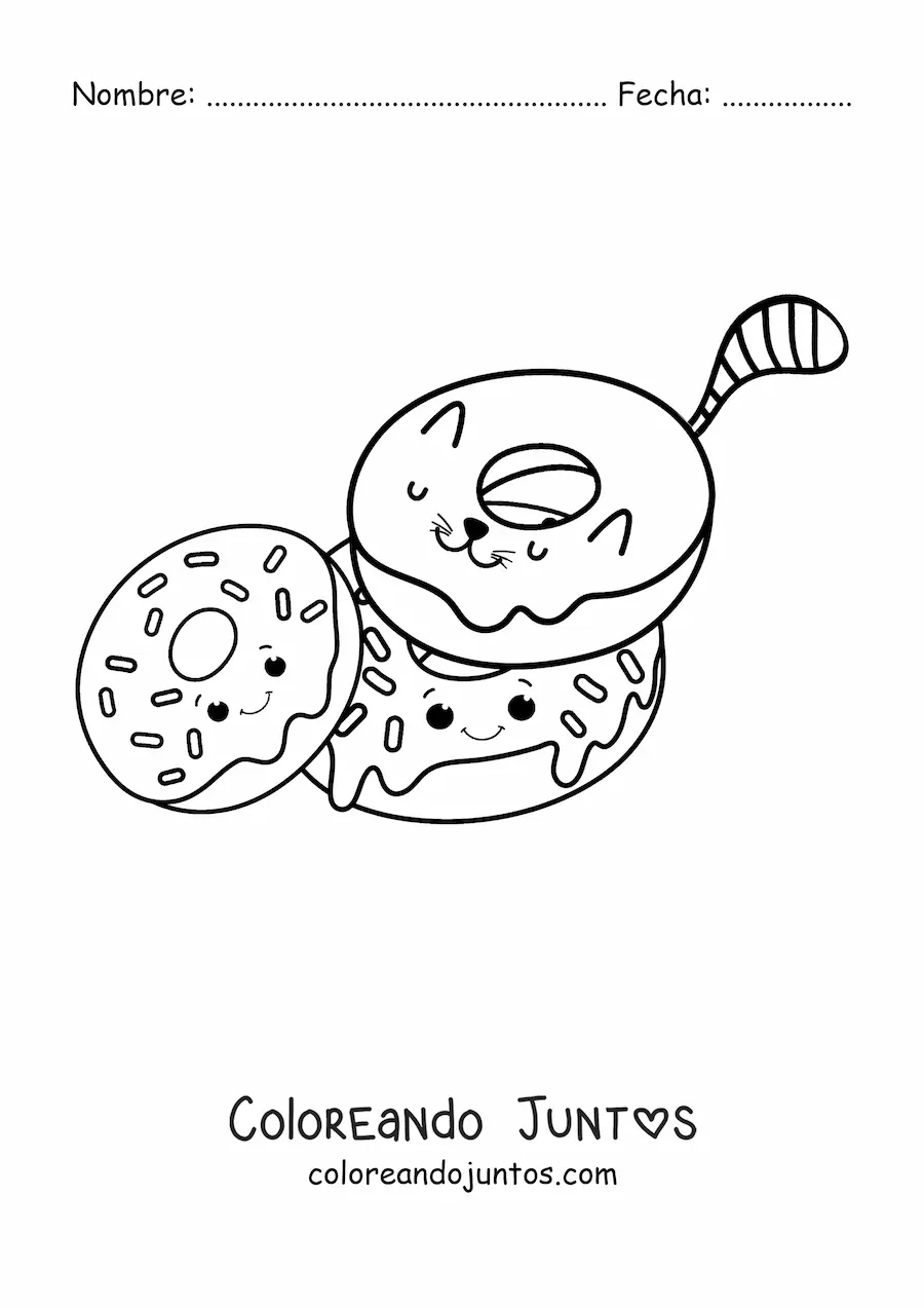 Imagen para colorear de gato dona kawaii