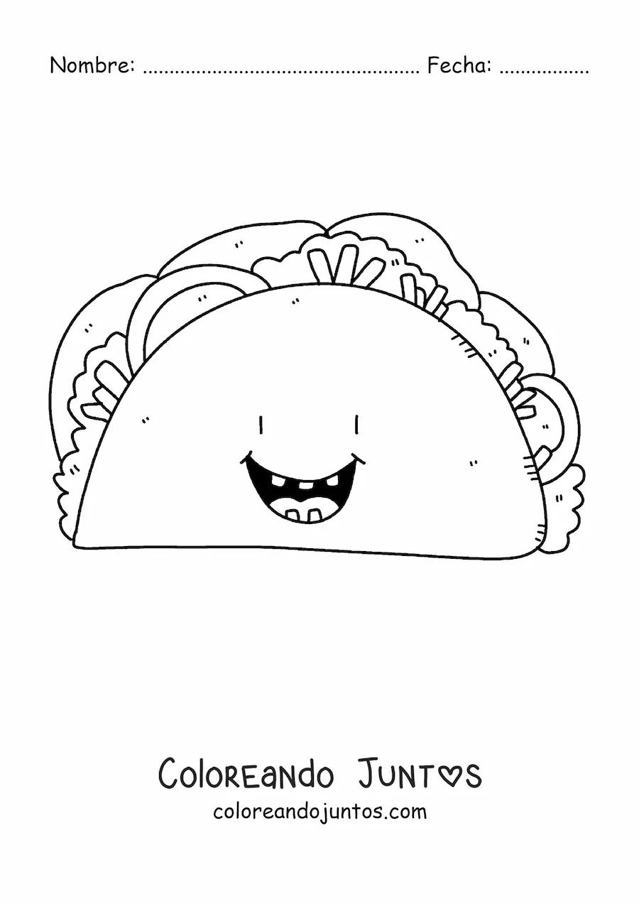 Imagen para colorear de un taco animado