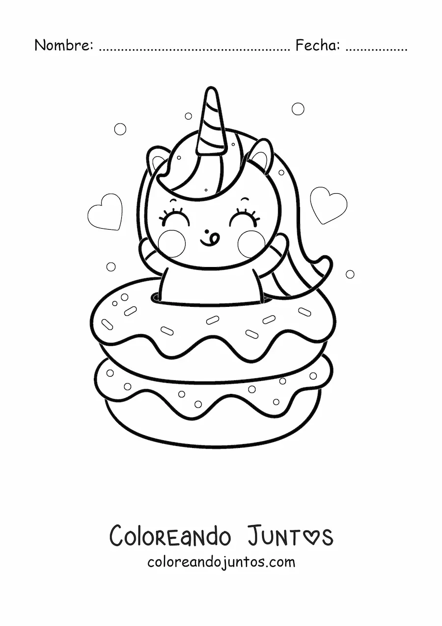 Imagen para colorear de unicornio kawaii con donas