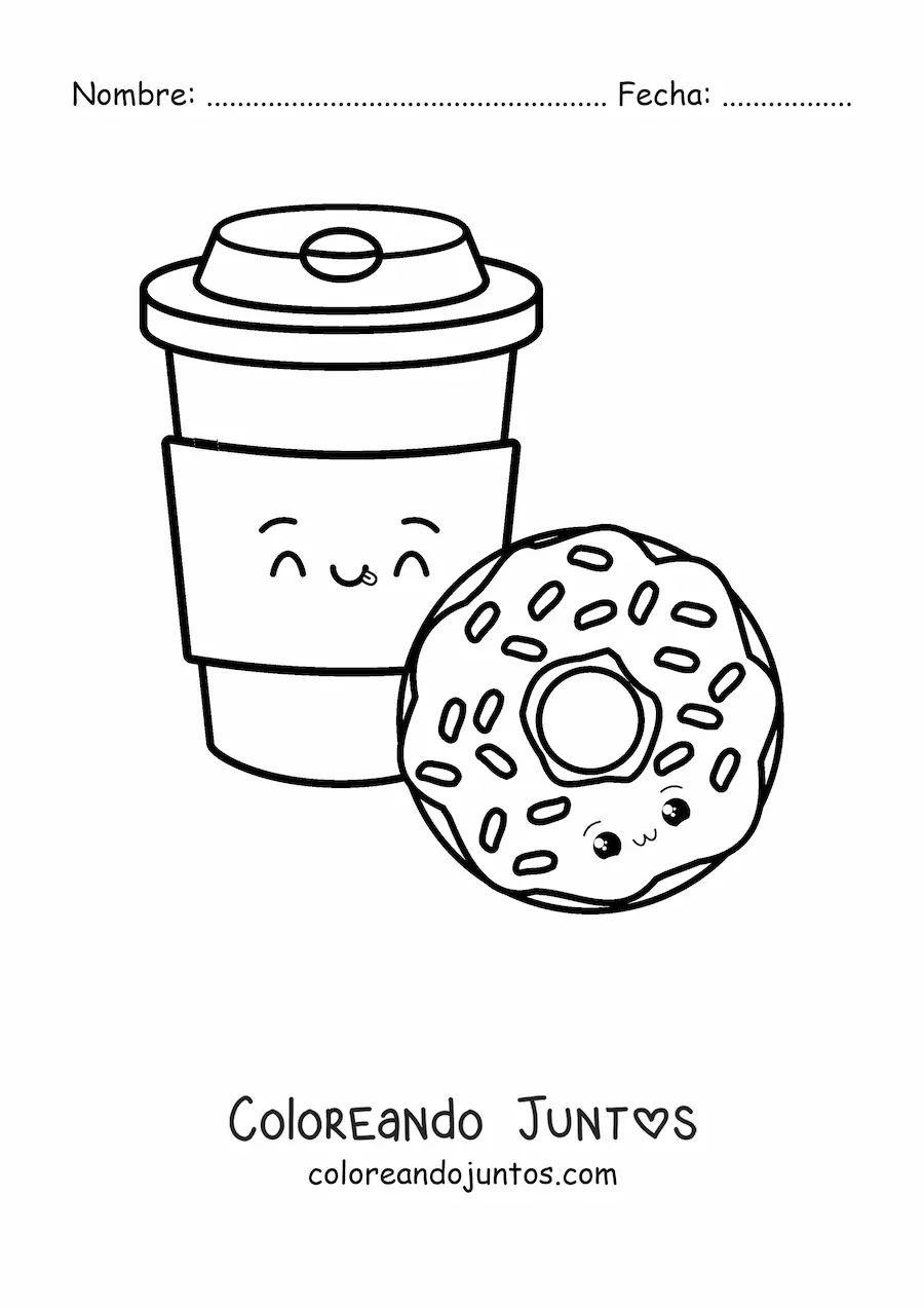 Imagen para colorear de dona y café kawaii
