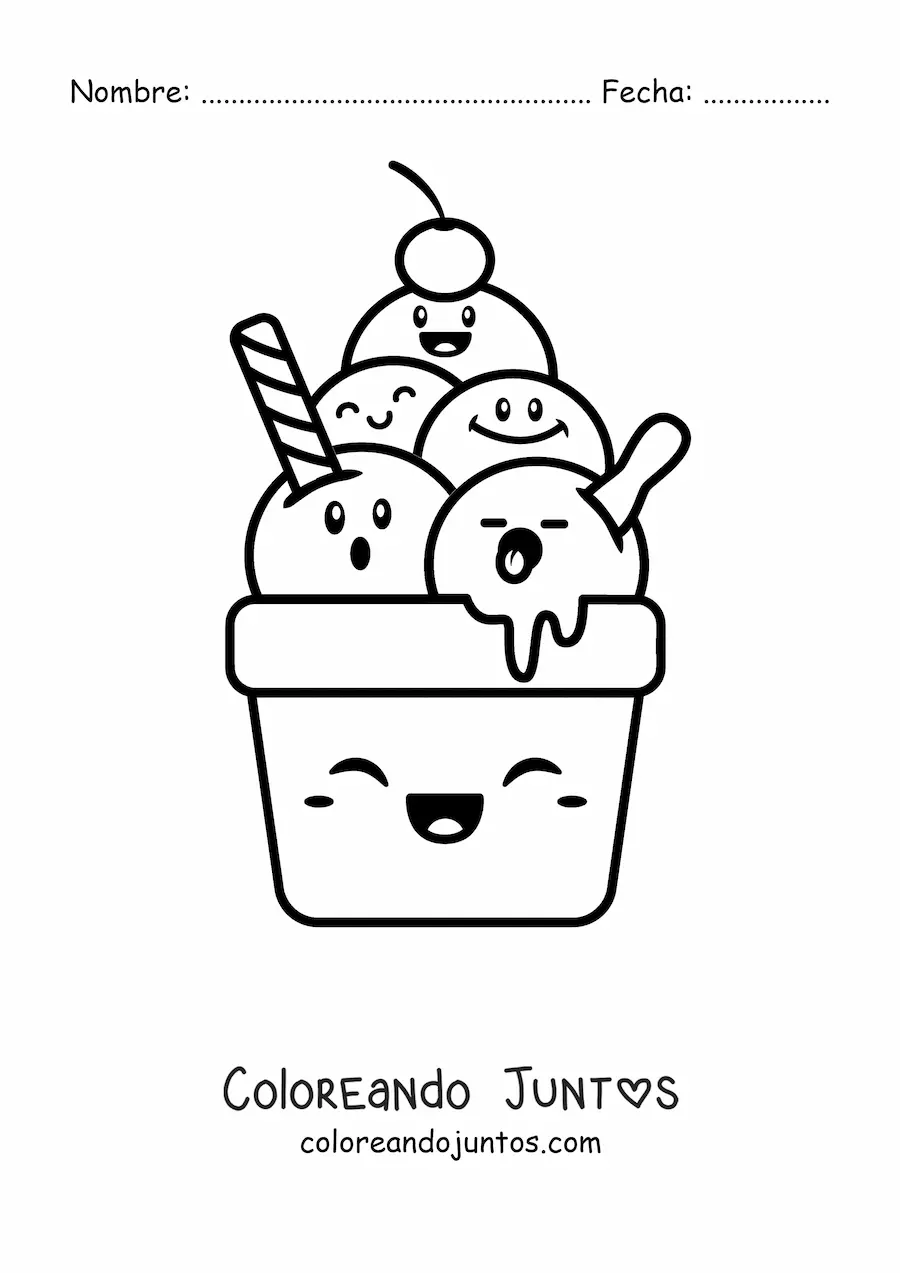 Imagen para colorear de helado animado kawaii