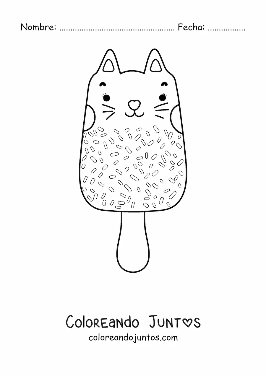 Imagen para colorear de paleta de helado con forma de gato kawaii