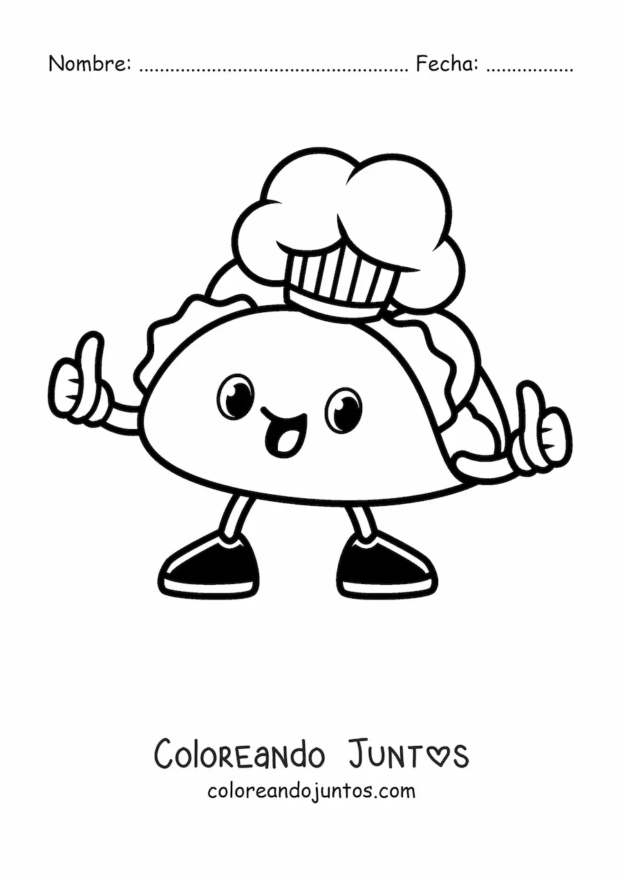 Imagen para colorear de un chef taco animado con los pulgares arriba