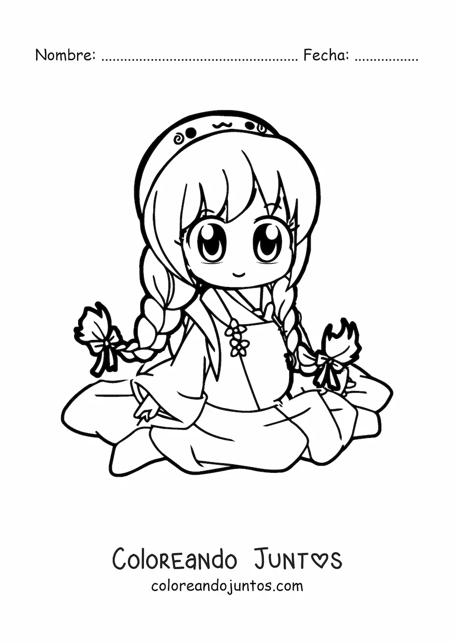 Imagen para colorear de muñeca japonesa kawaii