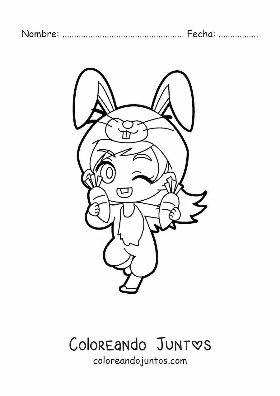 Imagen para colorear de muñeca kawaii con disfraz de conejo