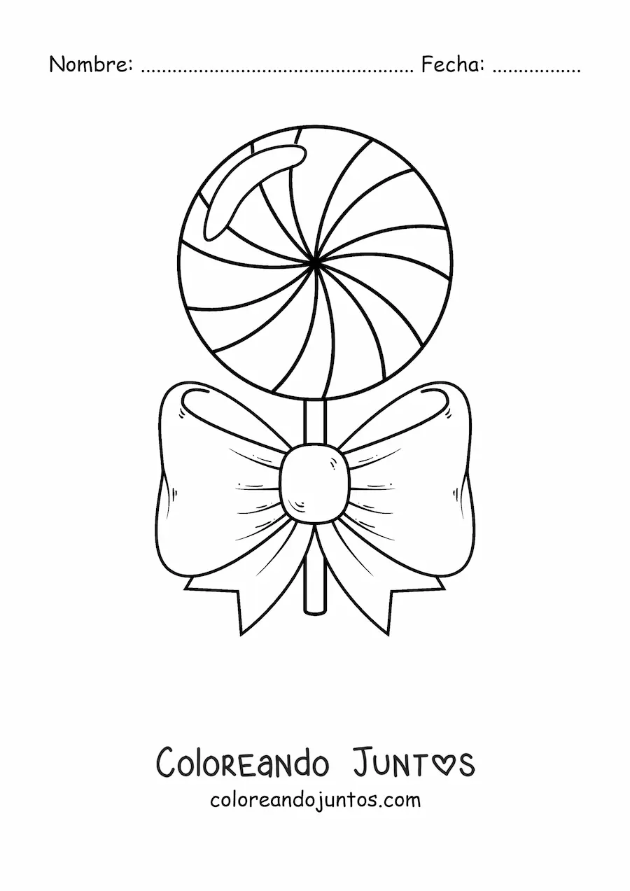 Imagen para colorear de una paleta de caramelo con un lazo grande
