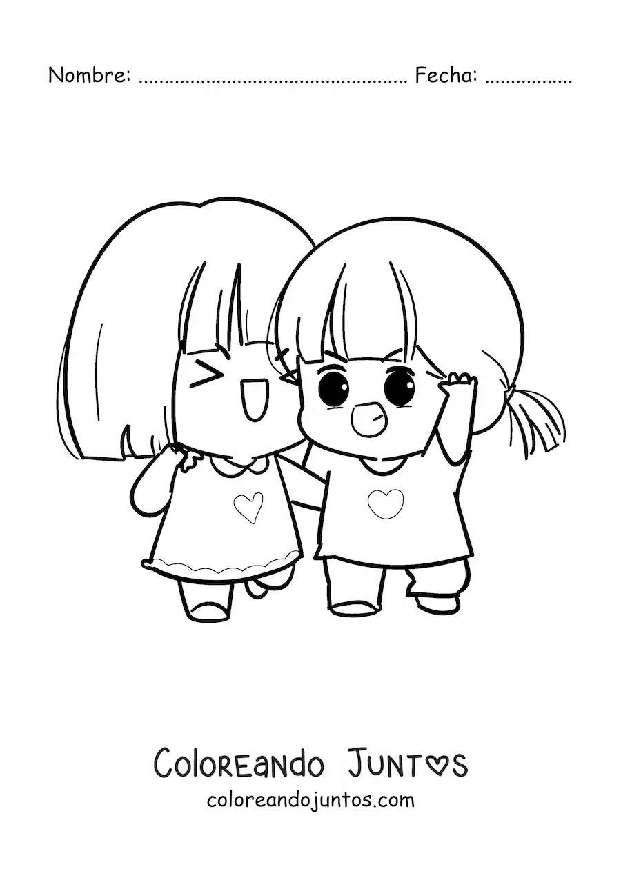 Imagen para colorear de niñas kawaii felices