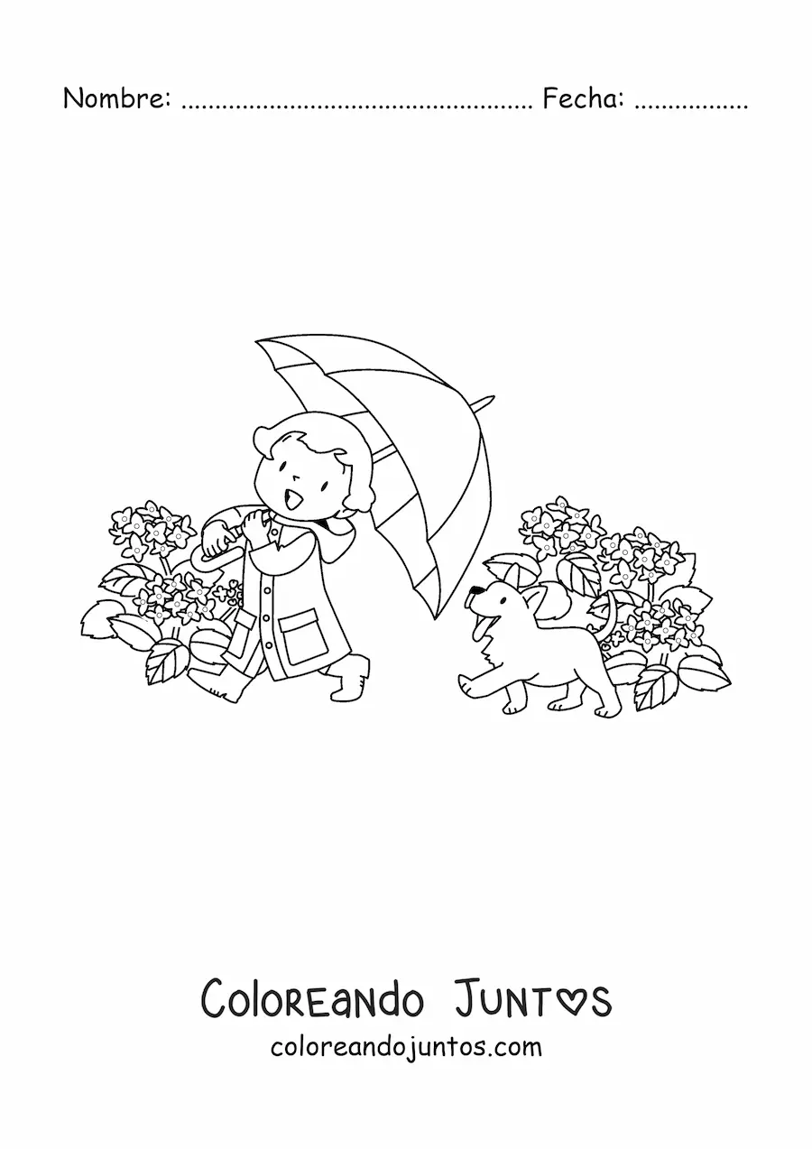 Imagen para colorear de niña kawaii con perro