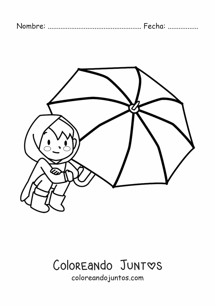Imagen para colorear de niño kawaii sentado con sombrilla