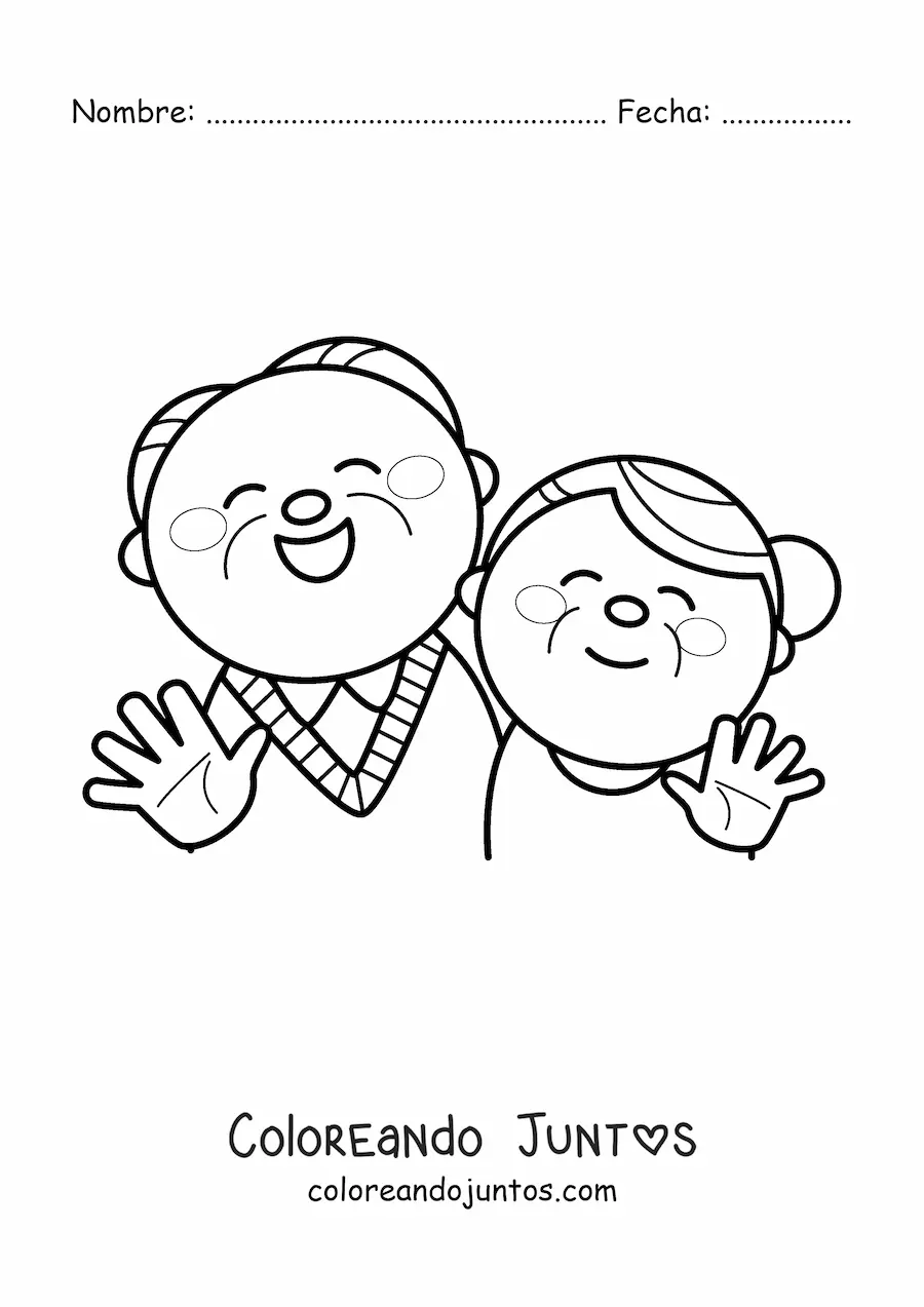 Imagen para colorear de pareja de abuelitos kawaii