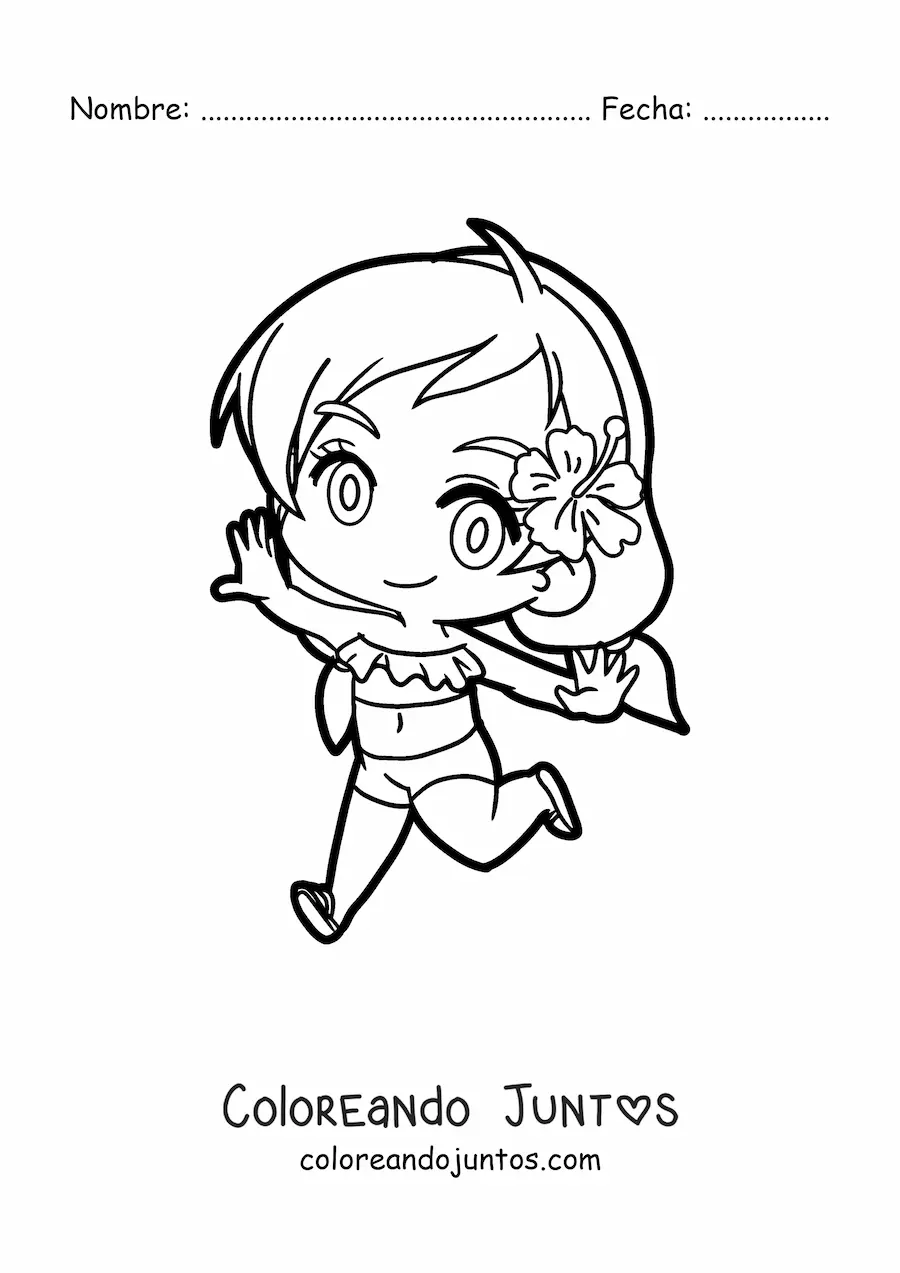 Imagen para colorear de chica kawaii en bikini