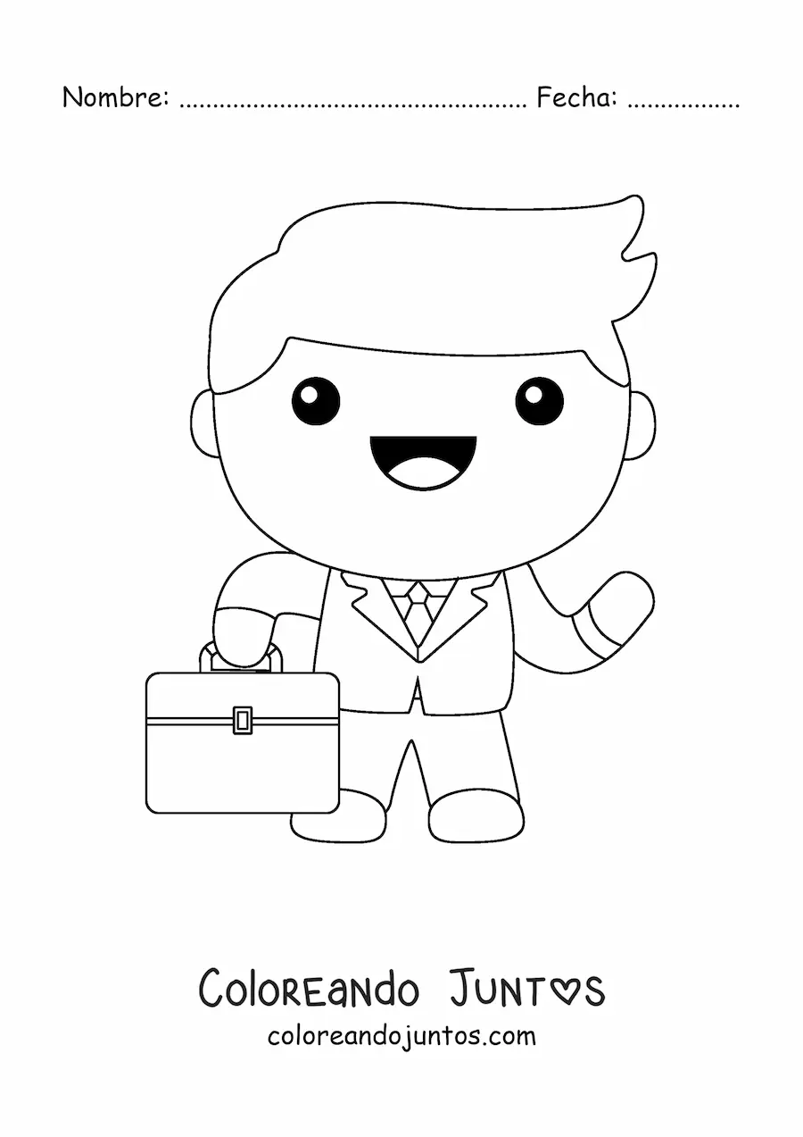 Imagen para colorear de hombre con traje kawaii