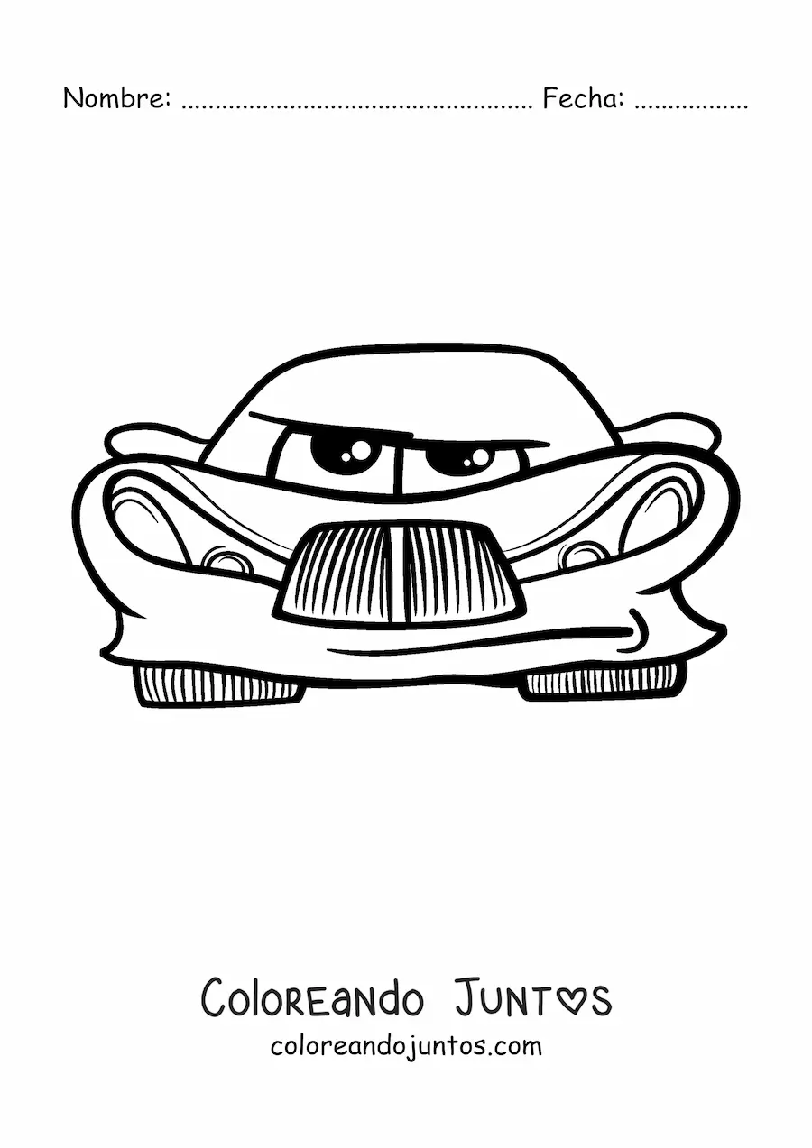Imagen para colorear de auto animado kawaii de frente