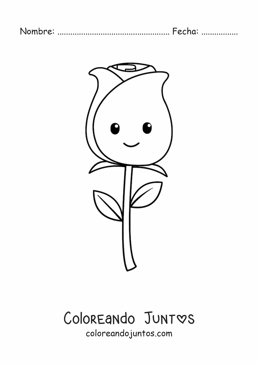 Imagen para colorear de rosa kawaii fácil