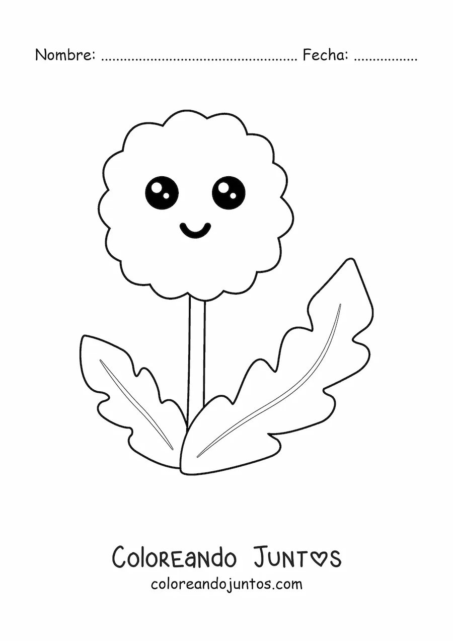 Imagen para colorear de diente de león kawaii grande fácil
