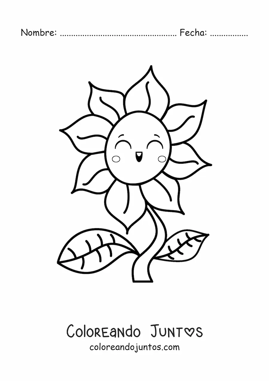 Imagen para colorear de flor kawaii grande bonita